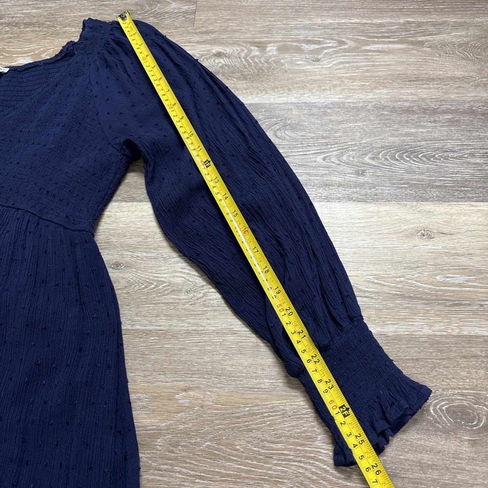 Baltic Born Lainey Smocked Bodice Swiss Dot Midi Dress Midnight Blue Size L - Picture 8 of 9